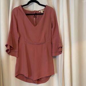 MIAMI Pink V-Neck Romper with Ruffle Sleeves Sz Medium